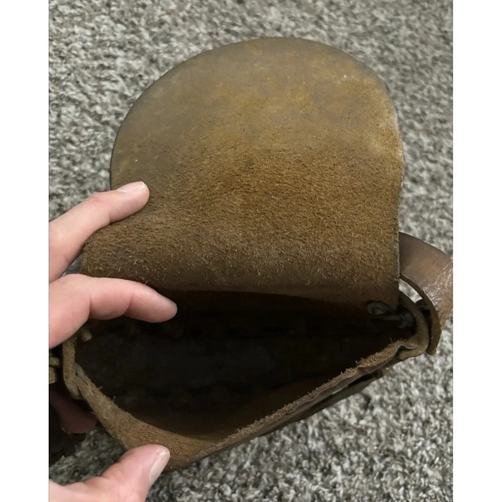 Vintage Hippie Hobo Brown Leather Handcrafted Bag Purse Flower Power Western 70s